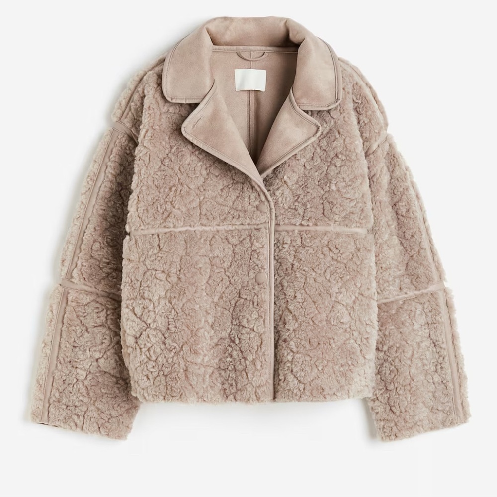 H&M  Teddy Jacket Beige‎ Teddy Bear Fleece Outside Faux Suede Lining Sz XL Women
